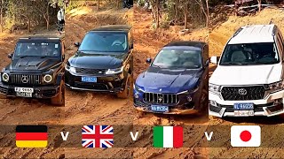 Mercedes v Range Rover v Maserati v Toyota OFFROAD 4x4 BATTLE [upl. by Aerdnwahs]