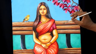 Beautiful indian married woman drawing and painting  painting 534 [upl. by Adekam]