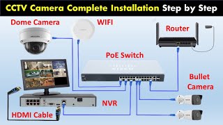 CCTV Camera Installation with NVR  IP Camera Hikvision NVR amp PoE Switch Complete full Installation [upl. by Sharp]