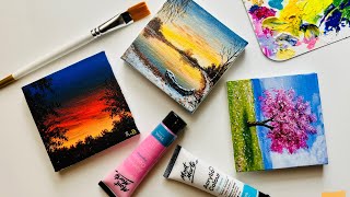 3 Acrylic Paintings for Beginners  3 Mini canvas Paintings [upl. by Nyltac]