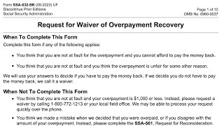 Form SSA 632BK Walkthrough Request for Waiver of Overpayment Recovery [upl. by Leona]