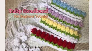 Tulip Headband Crochet  Ideal gift for kids Super easy tutorial [upl. by Nishom]