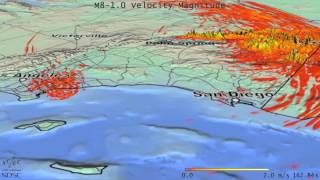 Computer Simulation Of Impact Of 80 Earthquake On Southern California [upl. by Zinck]