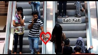 Touching Strangers Hands On The Escalator  ESCALATOR TOUCH PRANK2018  BabUi PakHi [upl. by Ahsienot]