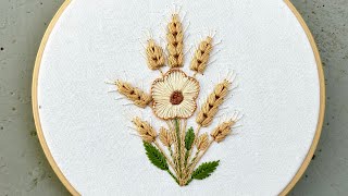 Wheat with Flower Embroidery Wheat Embroidery How to embroider wheat Spikelet embroidery [upl. by Lednik]