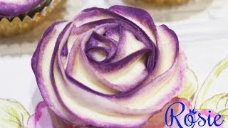 TwoTone Buttercream Rose Cupcake Tutorial [upl. by Darce77]