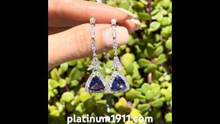 Platinum 561tcw Trillion Tanzanite amp 170tcw OEC Diamond Drop Earrings 114g 2quot [upl. by Eloise]