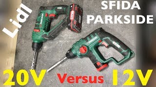 Sfida trapano battente Parkside lidl 12V VS 20V PBHA 12 A1 e PABH 20Li B2 Potenza e velocità [upl. by Jeffy]