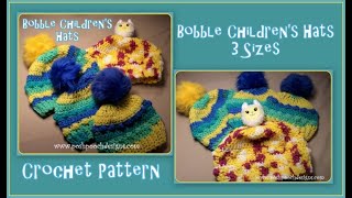 Bobble Childrens Hat Crochet Pattern  3 Sizes [upl. by Inail]