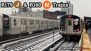 MTA R160 M amp R179 J Trains at Marcy Av Station Snow Action 2024 [upl. by Ydnic]