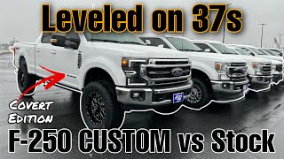 Ford F250 Stock vs Leveled on 37s Comparison 2022 Oxford White Covert Edition [upl. by Akirehc]