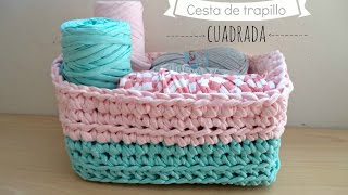 Cesta cuadrada de trapillo  Tutorial paso a paso [upl. by Leonie]