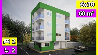 Plano de Casa 6X10 🏡  Apartamentos para Rentar 6x10  🏢 Diseño de Apartamentos 4 Pisos alquilar [upl. by Vikky]