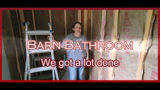 Barn Bathroom  Wiring insulation sheetrock backerboard and sealing the concrete [upl. by Nalek179]