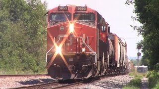 Two Tier 4 Gevos Lead Freight Train CN 507 at Marsh Junction on Approach to Moncton Gordon Yard [upl. by Lonnard]