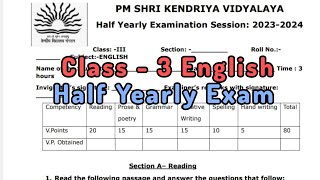 Class3 English Half Yearly Exam Question Paper TERM1  Session 202425  KV Students [upl. by Bibbye]