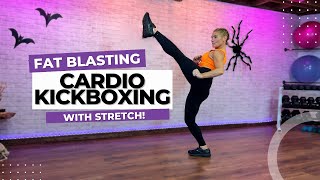 45 Min FIRED UP Cardio Kickboxing Workout Video Plus Stretching [upl. by Solracesoj]