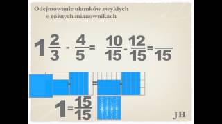 Odejmowanie ułamków zwykłych [upl. by Anilahs]