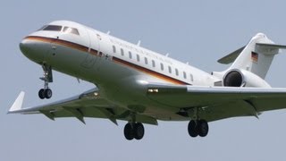 Bombardier Global 5000  German Air Force  Approach and Landing at Airport BernBelp [upl. by Reinnej]