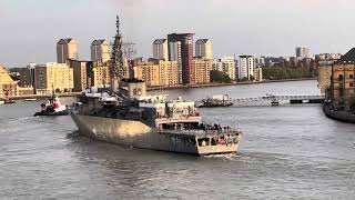 Japanese Warship Kashima and flying swans pass each other on River Thames birds ships Japan [upl. by Torrance661]