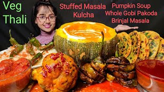 Eating Pumpkin Soup Whole Gobi Pakoda Stuffed Kulcha  Big Bites  Asmr Eating  Mukbang [upl. by Llesram]