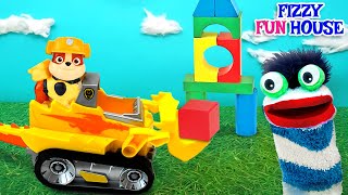 Fizzy Builds and Explores Shapes with Paw Patrol Rubble Explorative Video for Kids [upl. by Niarda]