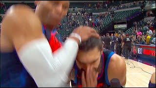 Russell Westbrook RKOs Steven Adams outta nowhere in Postgame Interview vs Pacers [upl. by Essirehs]