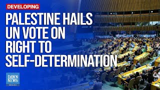 Palestine Hails UN Vote On Right To SelfDetermination  Dawn News English [upl. by Ahsema]