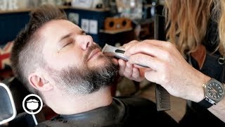 Barber Shows How to Clean Up Beard and Hair  Jack Rabbits Barbershop [upl. by Parrie]