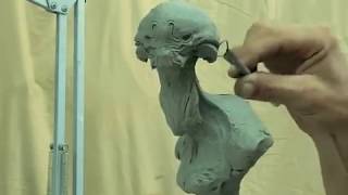 Alien bust sculpting in oil based clay  Blocking in and secondary forms [upl. by Shelly269]