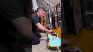 Unboxing Gibson 1963 SG JUNIOR Reissue from MOD COLLECTION Glow Worm Blue Satin guitar unboxing [upl. by Akilat590]