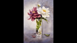 Painting flower in Watercolor  Painting flowers peonies and glass vase in watercolor [upl. by Madden604]