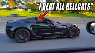 MODIFIED CORVETTE Z06 RACES HELLCAT REDEYE [upl. by Mischa]