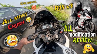 All most crush 😭  R15 v3 all modification review 😊shorts reels crush bike rider modified [upl. by Aveer]