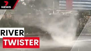 Gustnado whips up in Brisbane river during damaging storm  7NEWS [upl. by Photina]