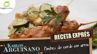 Receta Exprés Pinchos de cerdo con arroz [upl. by Ailedroc535]