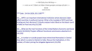 24Oct2024  GS2  WTO ECOSOC Central Asia [upl. by Ahsikin871]