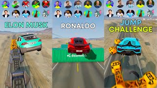 🚘CR7 vs Messi vs MrBeast vs Elon Jump Challenge 2 ⚽️ beamngdrive football  Lets Crash Beam [upl. by Erdna]