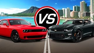 2016 Dodge Challenger SRT Hellcat vs Chevy Camaro SS  Spec Comparison [upl. by Dieter]