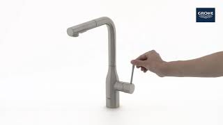 GROHE Essence  Single Lever Kitchen Mixer LSize with Swivel Spout and Pullout Spray Supersteel [upl. by Evannia903]