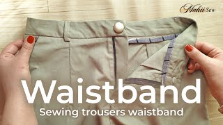 Trousers Waistband  How to sew trousers waistband  Sewing tutorial 📌 [upl. by Jump561]