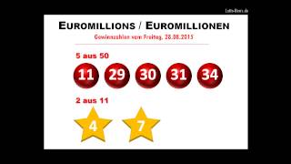 Euromillions  Euromillionen Zahlen vom Freitag 28082015 [upl. by Enilarak]