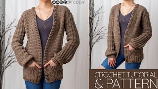 How to Crochet Cardigan w Pockets  Pattern amp Tutorial DIY [upl. by Ethbinium]