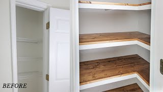 How to Build Corner Pantry Shelves  DIY Corner Shelves [upl. by Ives]