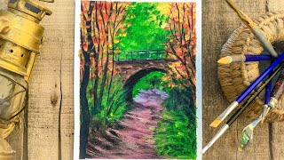 Beautiful spring season drawing with acrylic painting for beginners  Step by Step [upl. by Atinel]