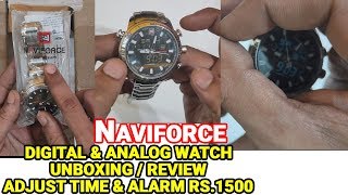 Naviforce Analog amp Digital Watch Unboxing amp Review  How to Adjust Time in Analog and Digital Watch [upl. by Odlavso]