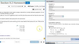 Using StatCrunch to perform hypothesis testing on two independent means of blood pressures [upl. by Atalanti259]