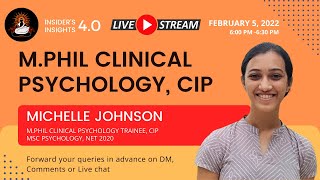 Pursuing MPhil Clinical Psychology from CIP Ranchi  Live with Michelle Johnson [upl. by Annairam748]