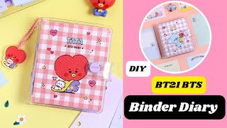 DIY BTS BT21 Binder Diary Notebook  DIY Mini Binder Diary  easy paper craft School Supplies [upl. by Leckie]