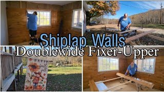 Shiplapping walls in our Doublewide  Mobile Home Renovation [upl. by Tiedeman719]